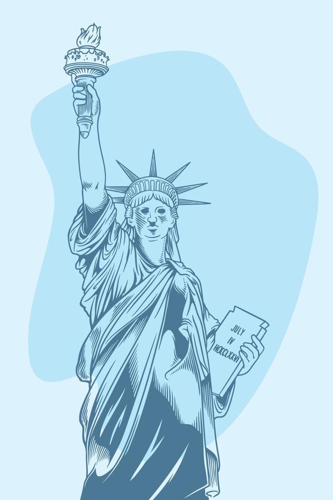 Hand drawn of ancient history building of liberty statue. vector