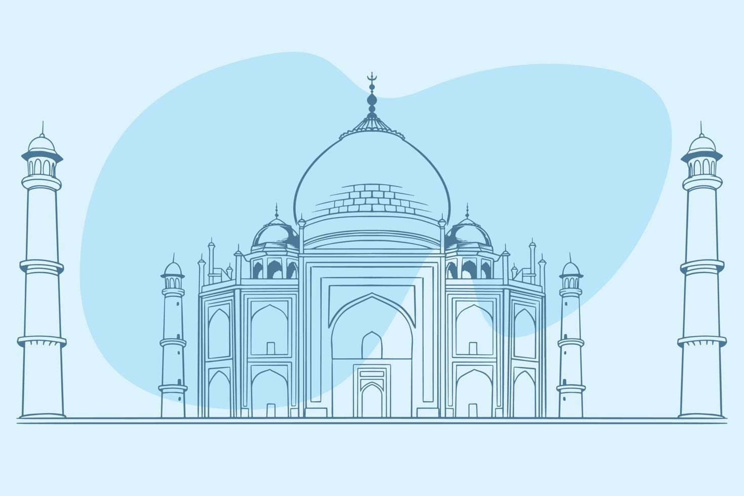 dibujado a mano del edificio de historia antigua de taj mahal. vector