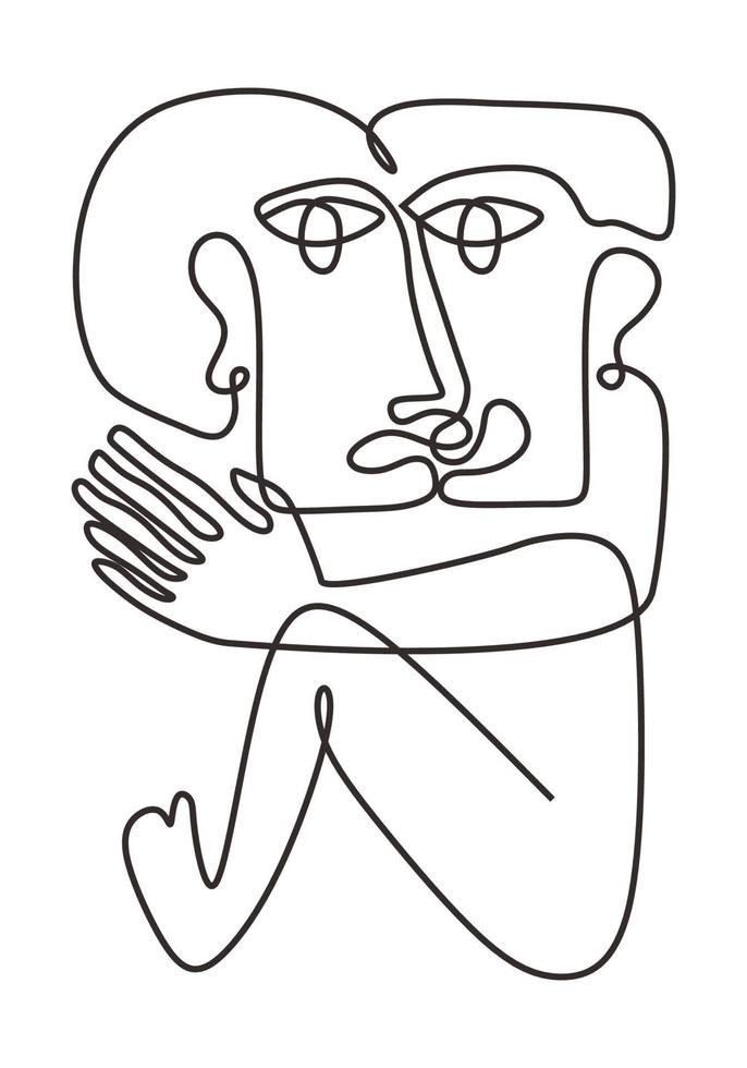Picasso one line drawing style. Abstract face contemporary art vector