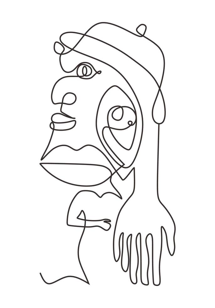 Picasso one line drawing style. Abstract face contemporary art vector