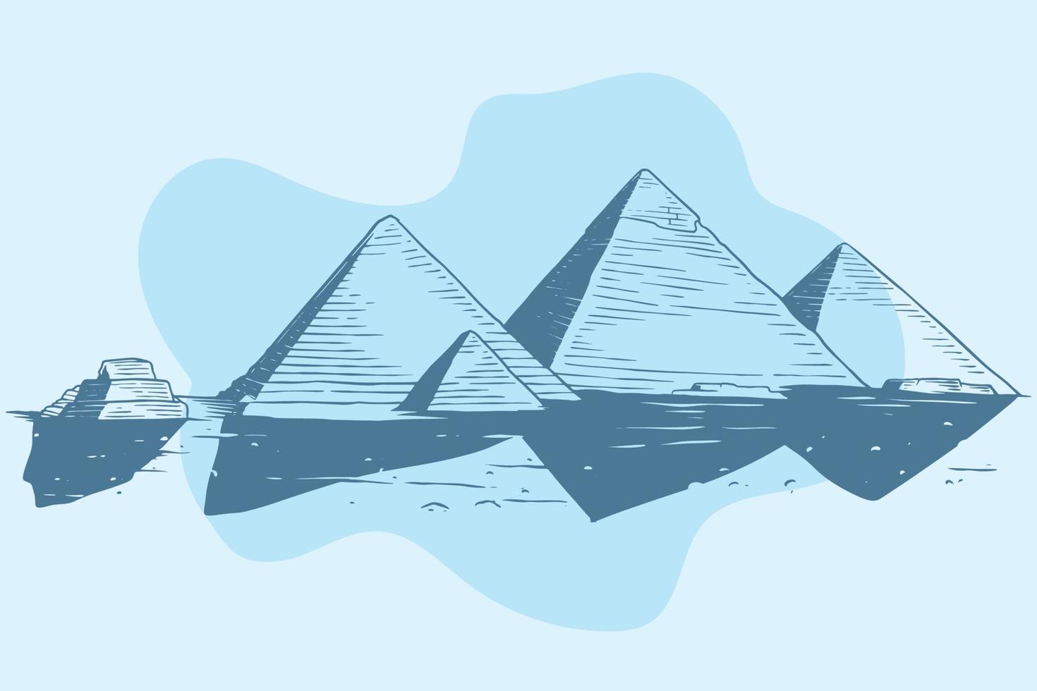 dibujado a mano del edificio de la historia antigua de la pirámide de giza egipto vector