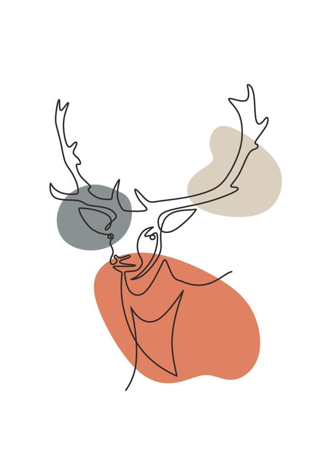 One line drawing of deer. Elk minimalism poster line art. vector
