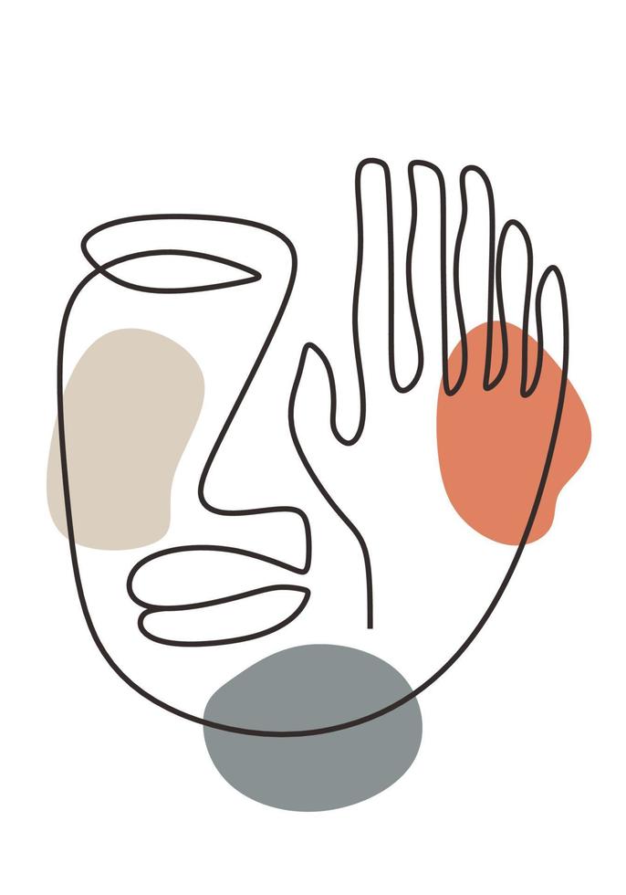 Line abstract drawing of face. One portrait hand drawn people vector