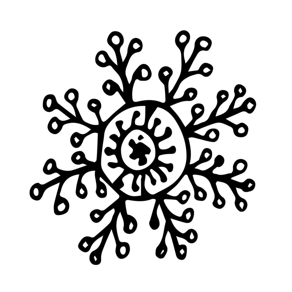 Doodle snowflake. Hand drawn vector winter element isolated on white background.