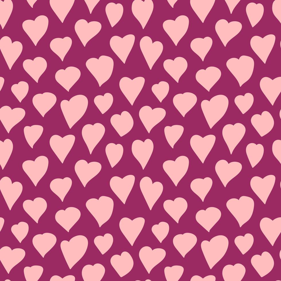 Hearts vector pattern. Different kinds of hearts on violet background. Hand drawn seamless pattern. Valentine's Day decor.