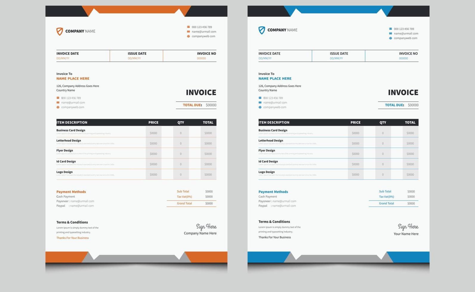 Simple elegant minimal company modern corporate professional business bill form price money payment invoice design template. vector