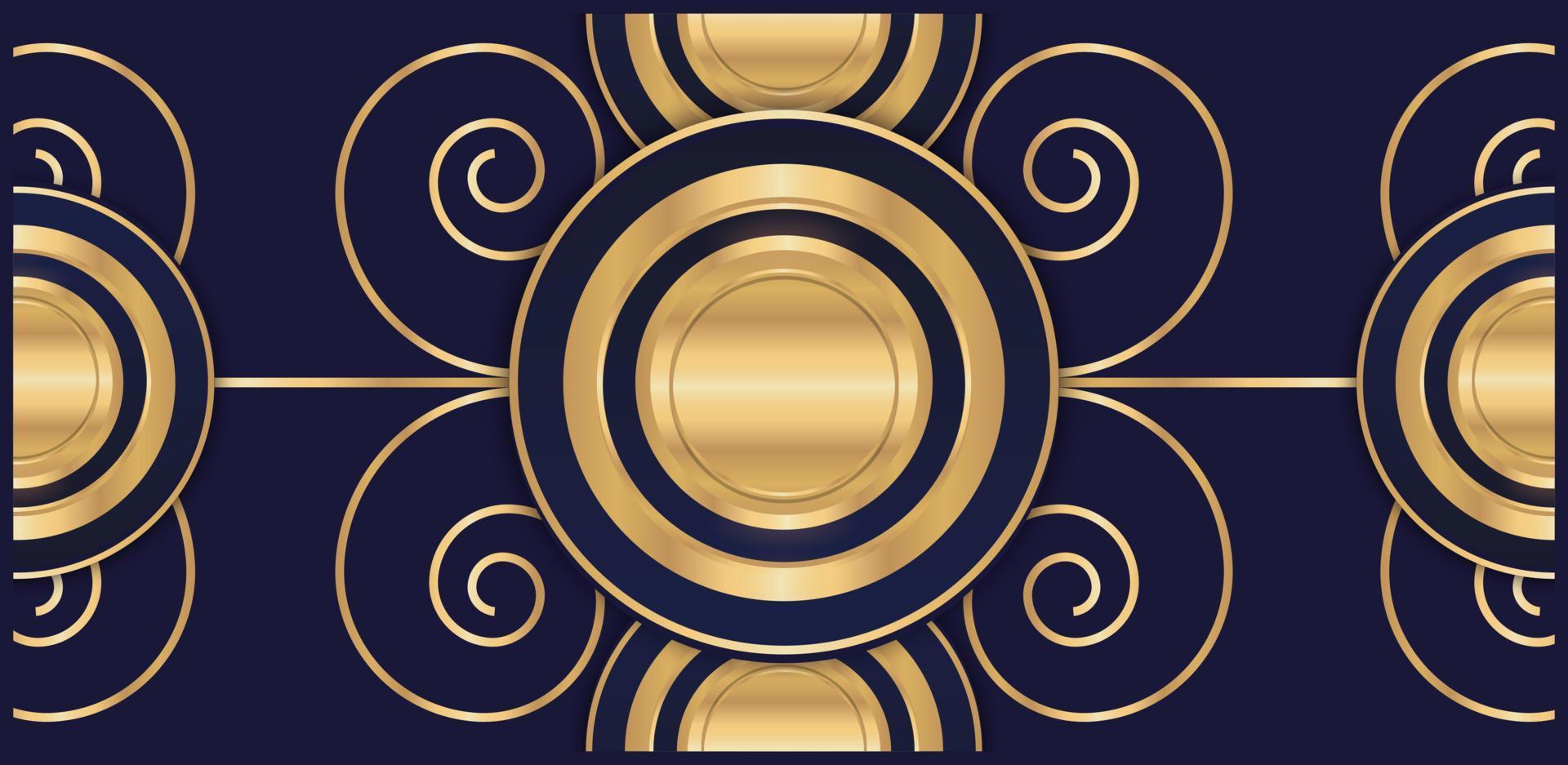 abstract rounded shapes blue and gold with spiral ornaments vector