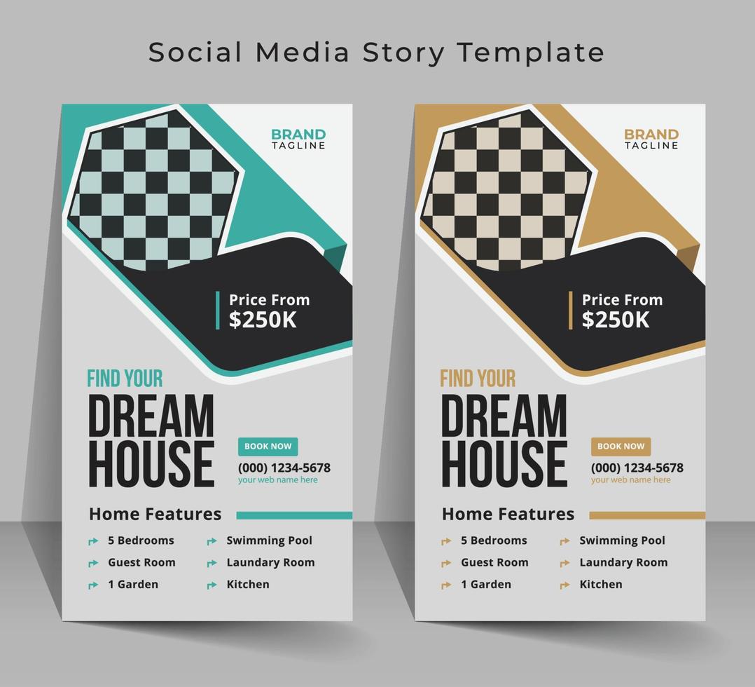 Real estate and home apartment social media story template design vector