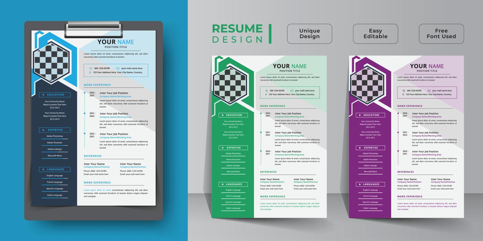 curriculum vitae creativo y diseño de plantilla de curriculum vitae vector