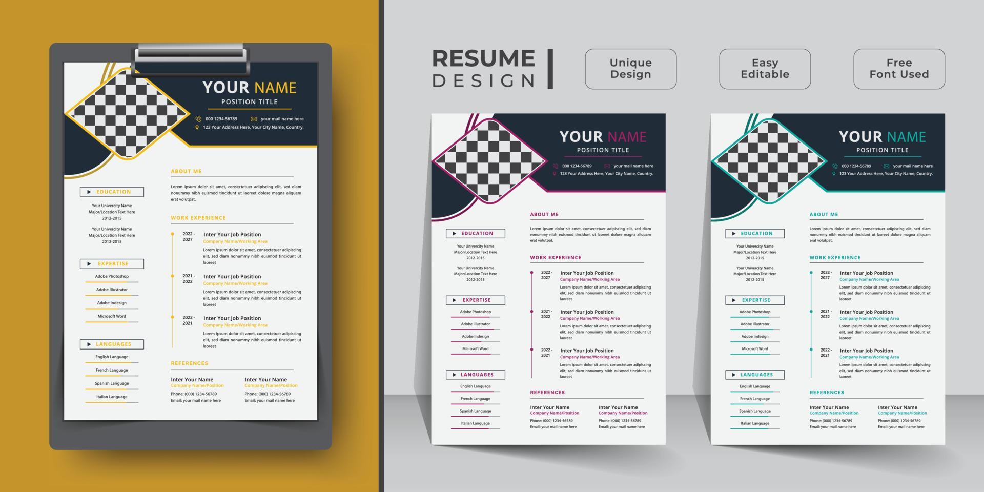 Creative resume and curriculum vitae template design vector