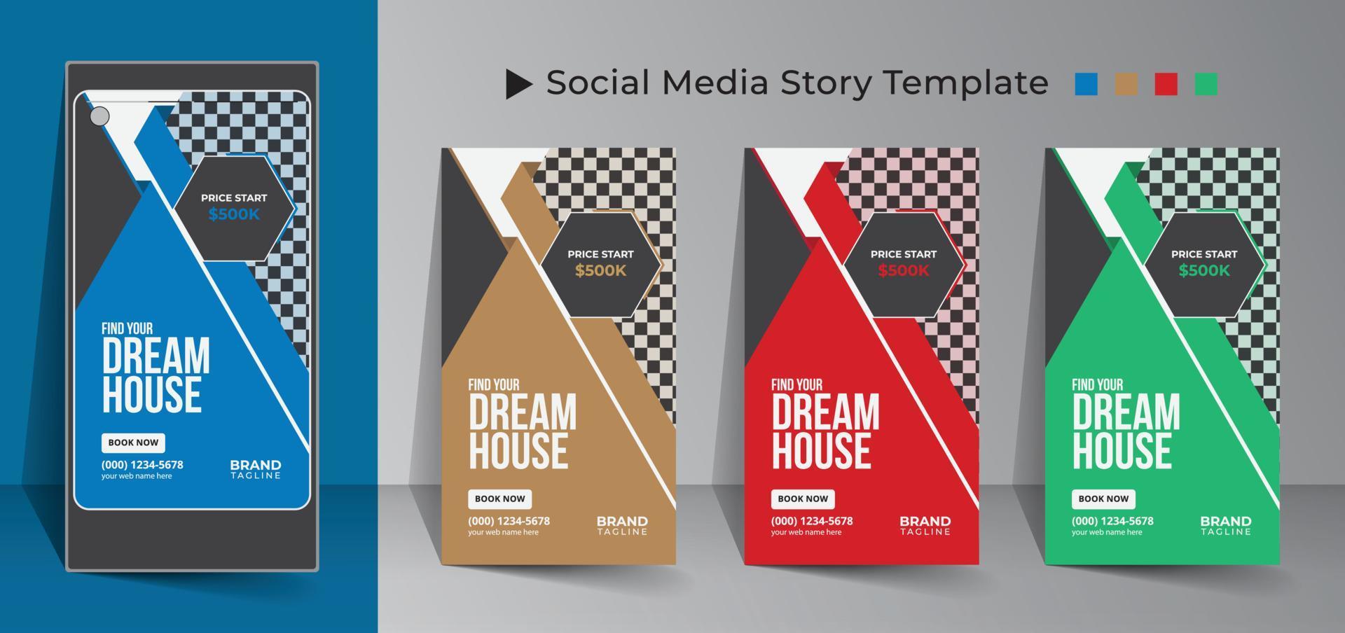 Real estate and home apartment social media story template design vector