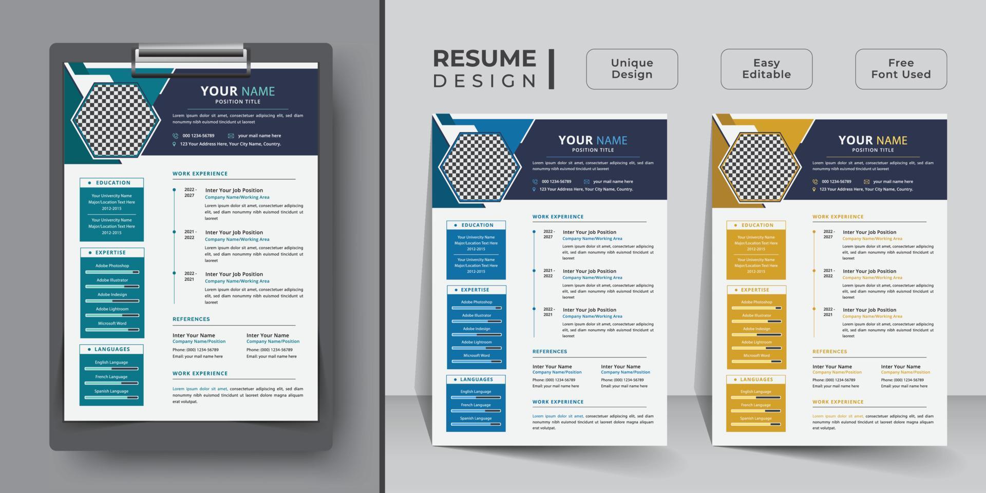 Creative resume and curriculum vitae template design vector