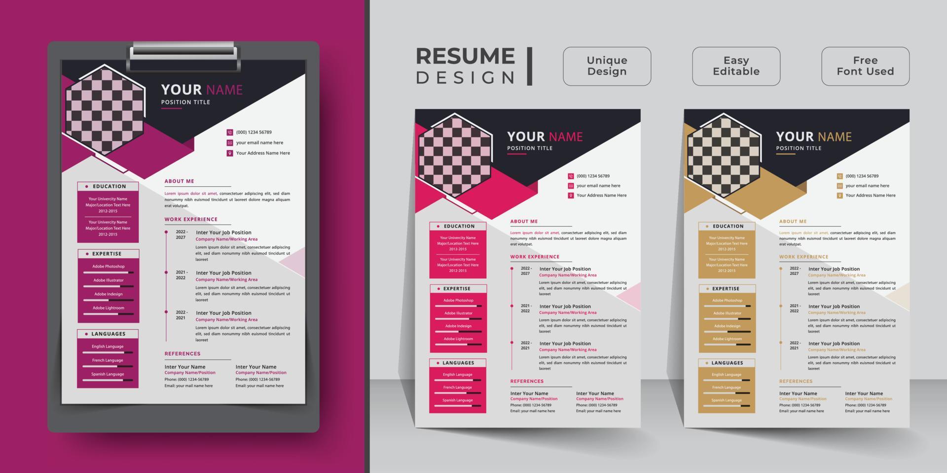 Creative resume and curriculum vitae template design vector