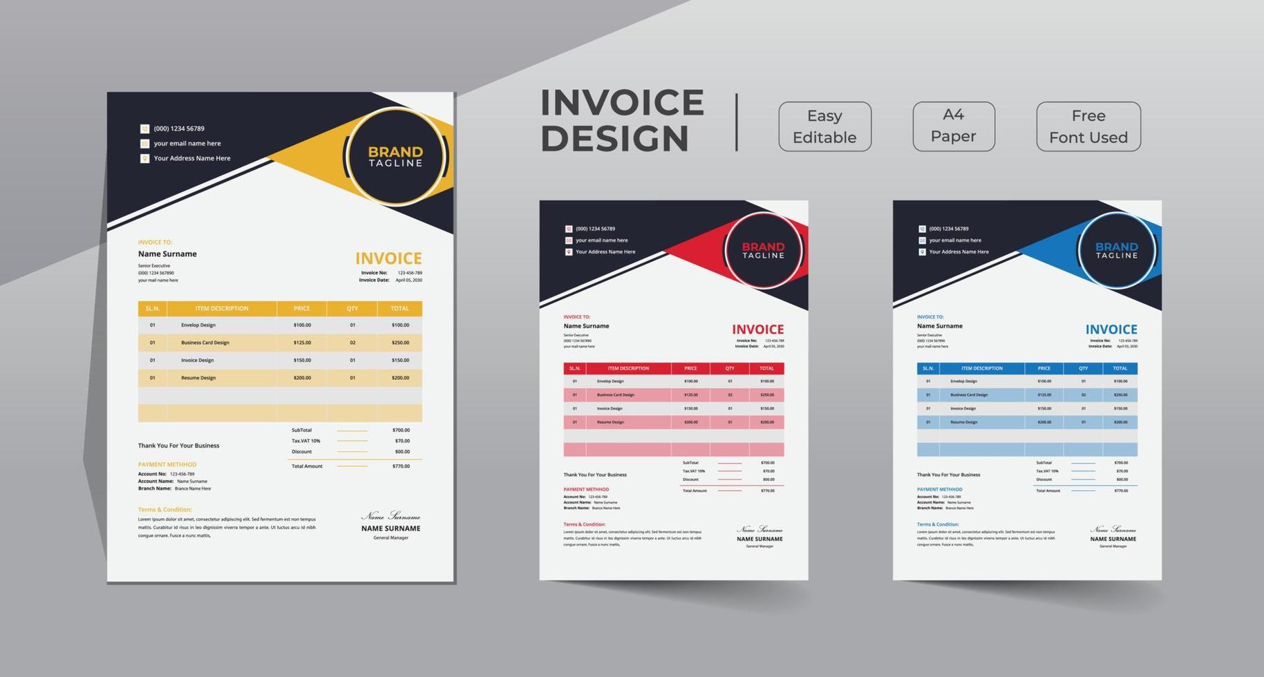 Business invoice template design vector