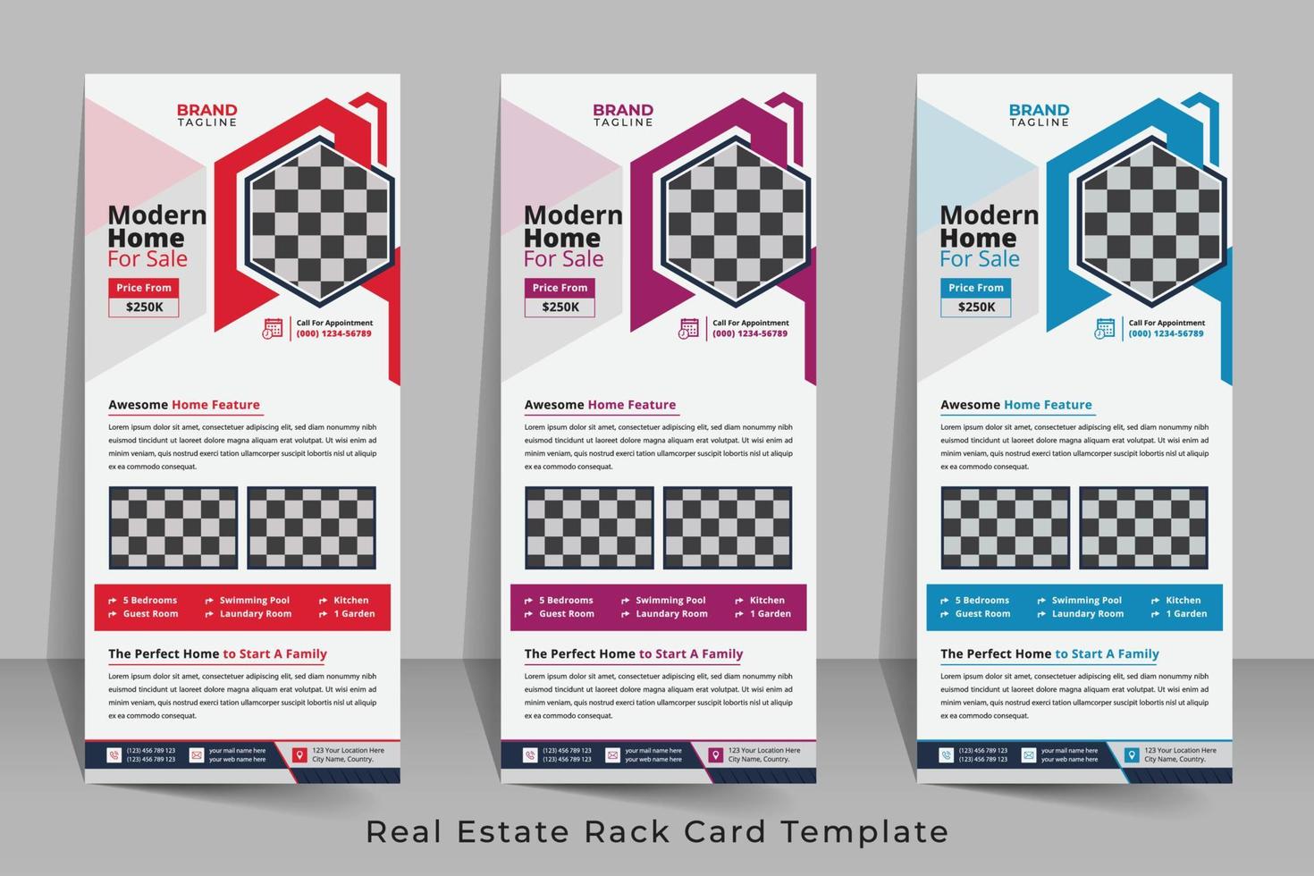 Corporate real estate agency rack card and dl flyer template design vector