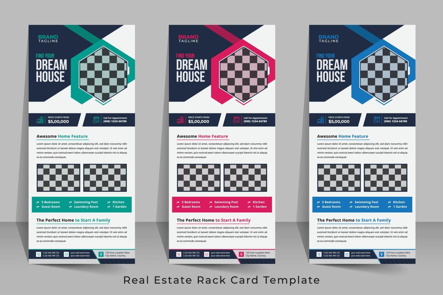 Corporate real estate agency rack card and dl flyer template design vector