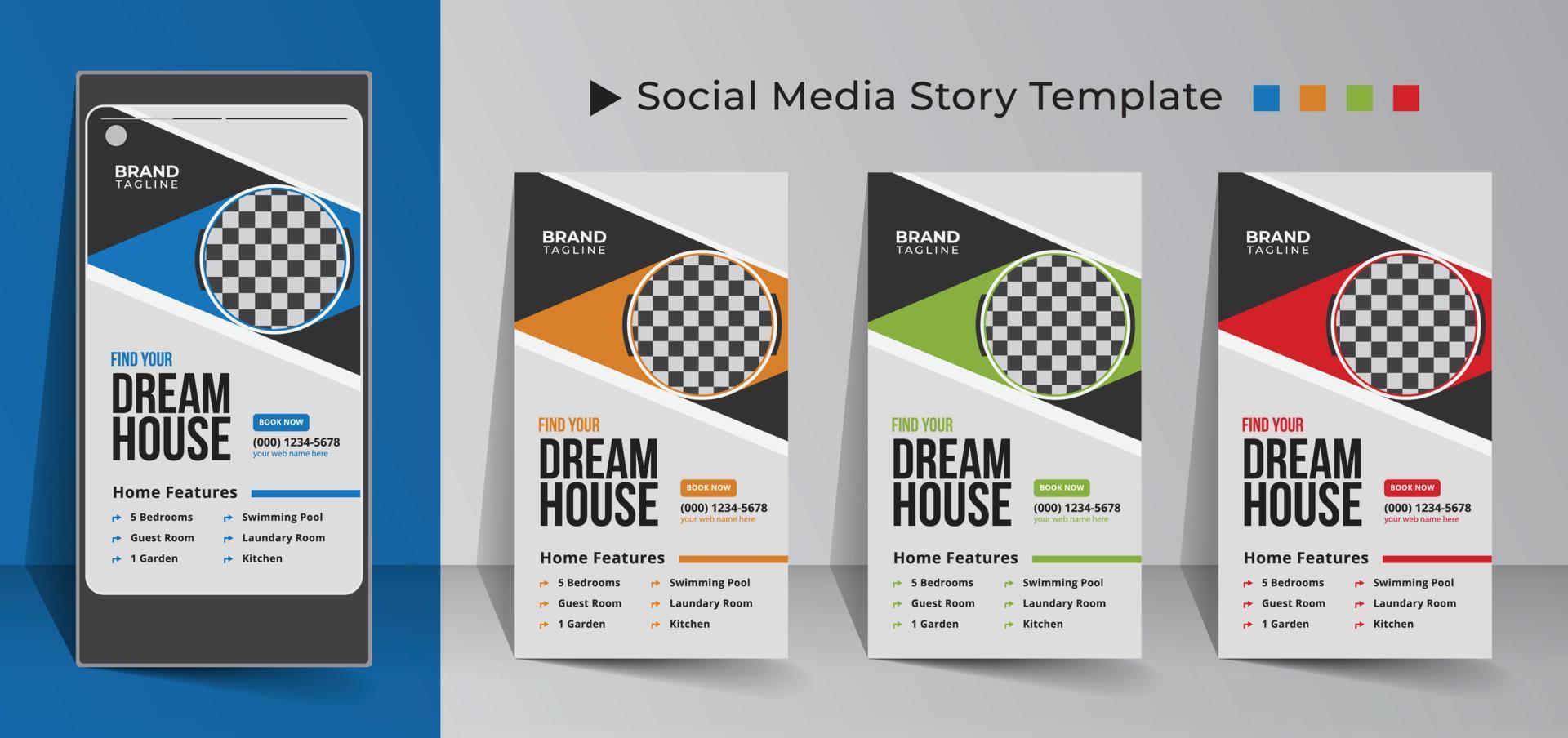 Real estate and home apartment social media story template design vector