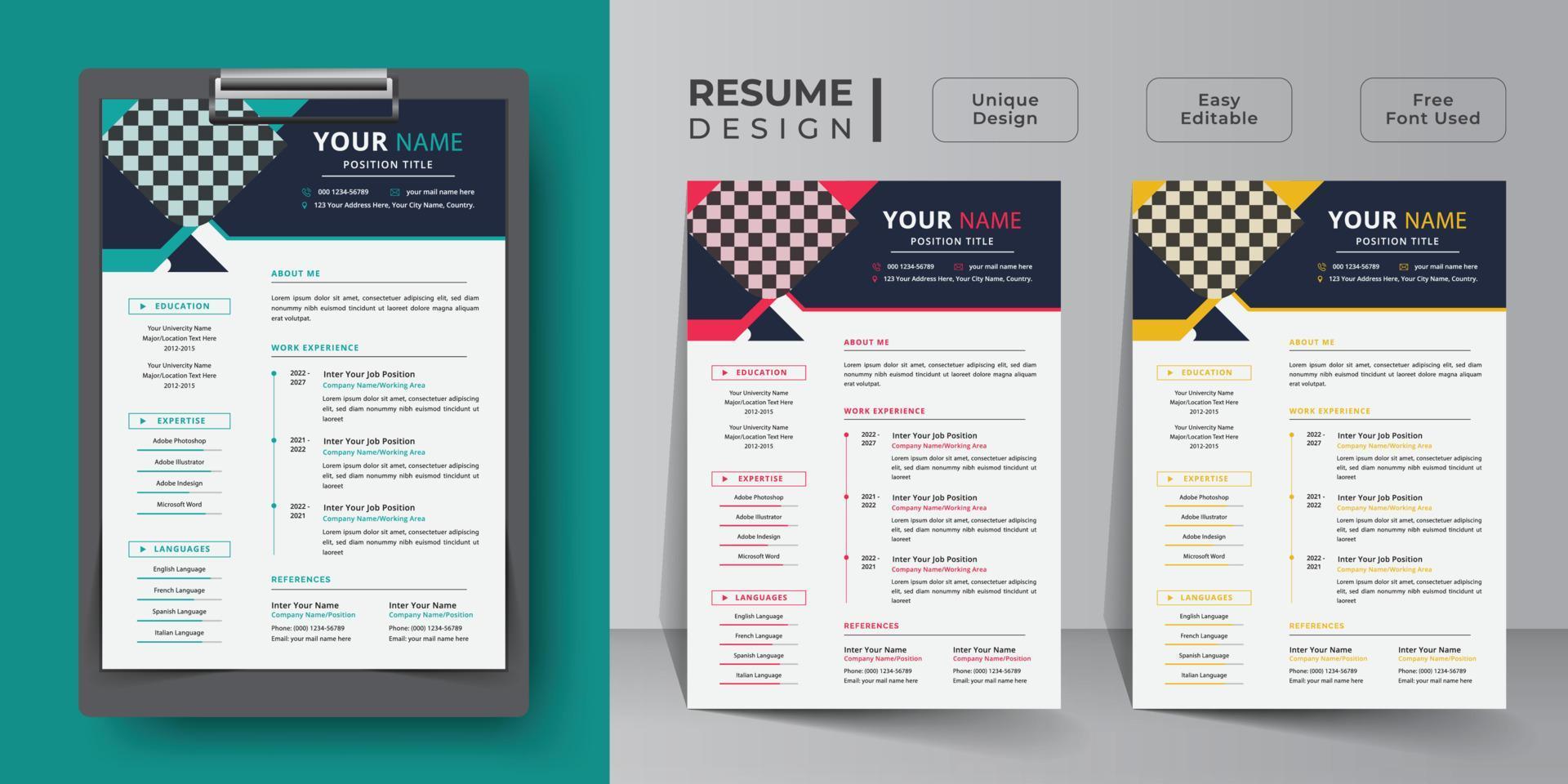 Creative resume and curriculum vitae template design vector