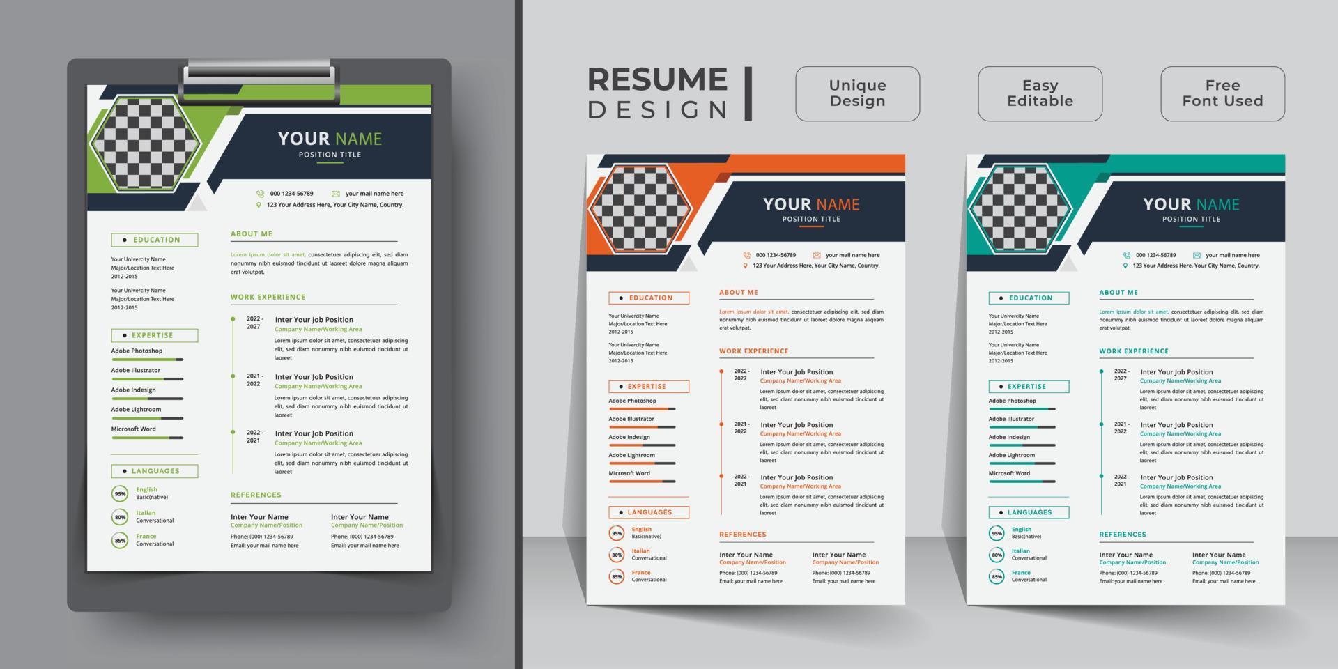 Creative resume and curriculum vitae template design vector