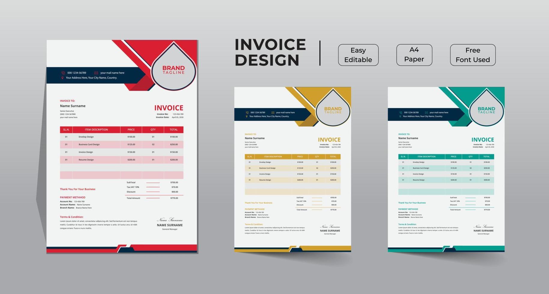 Business invoice template design vector