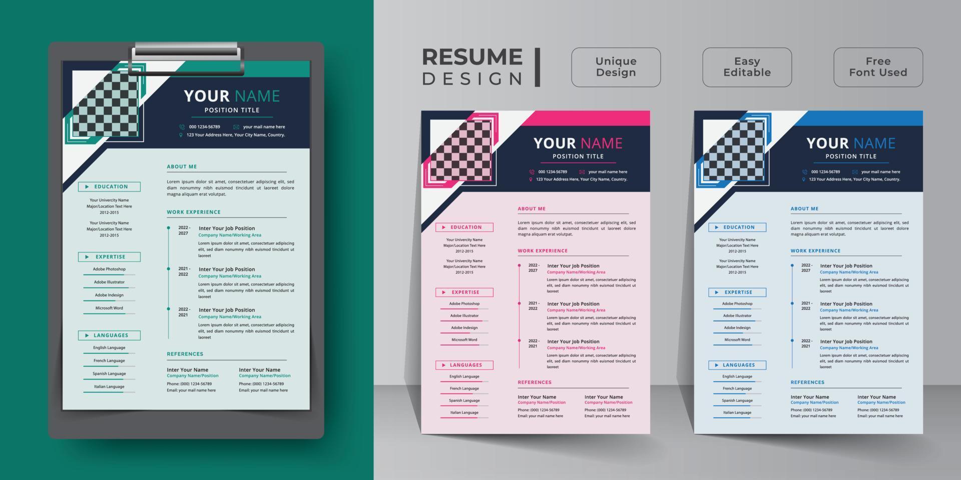Creative resume and curriculum vitae template design vector