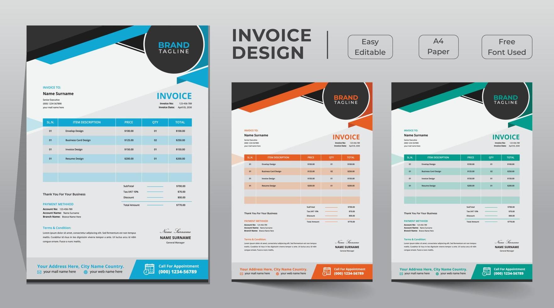 Business invoice template design vector