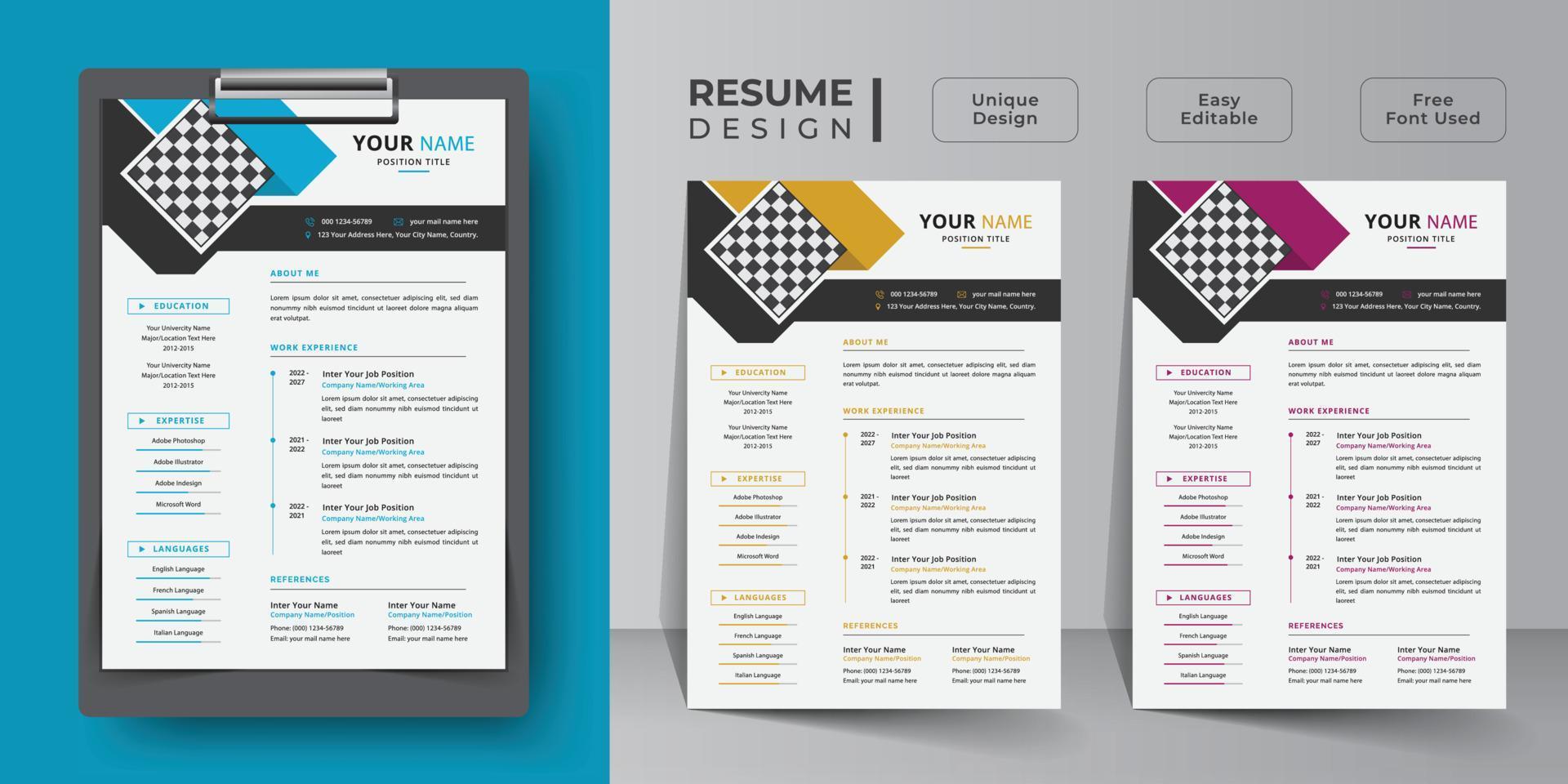Creative resume and curriculum vitae template design vector