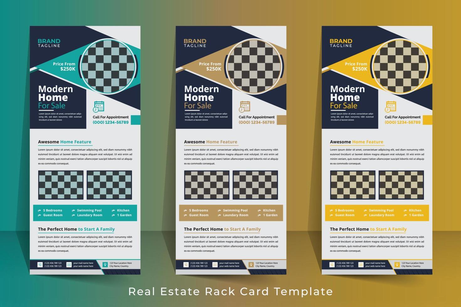 Corporate real estate agency rack card and dl flyer template design vector