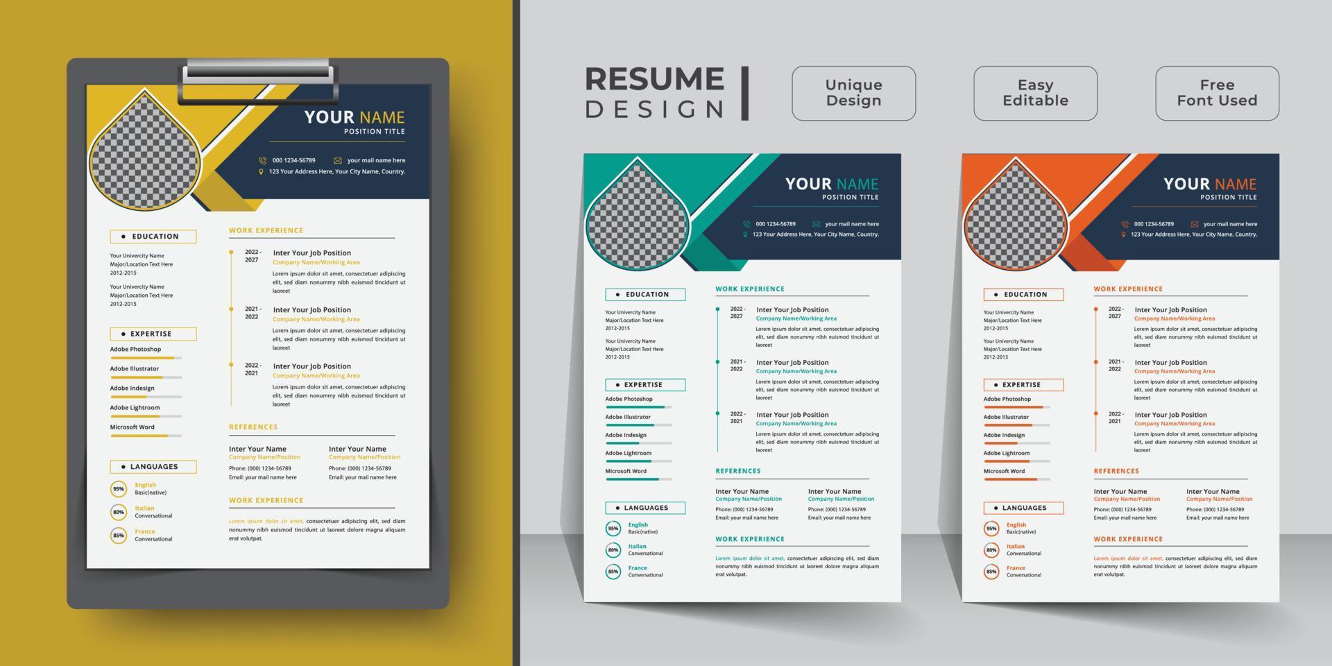 Creative resume and curriculum vitae template design vector