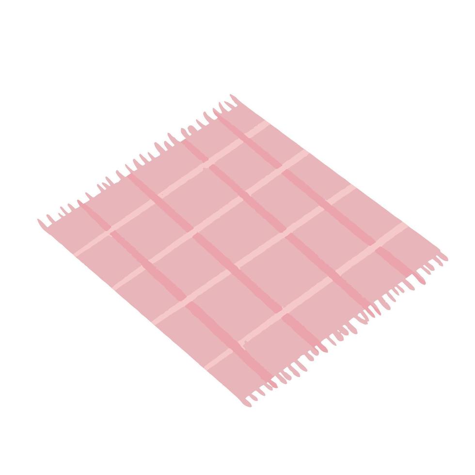 Hand drawn isolated pink picink blanket with grid pattern and tassels vector