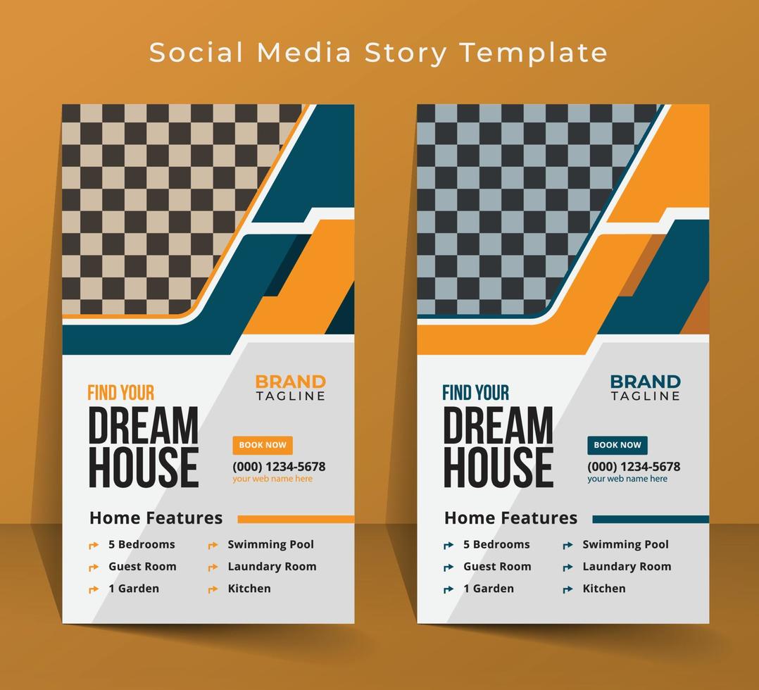 Real estate and home apartment social media story template design vector