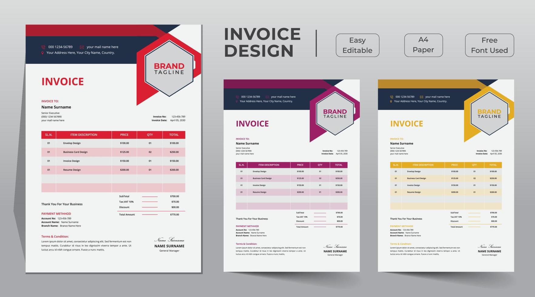 Business invoice template design vector