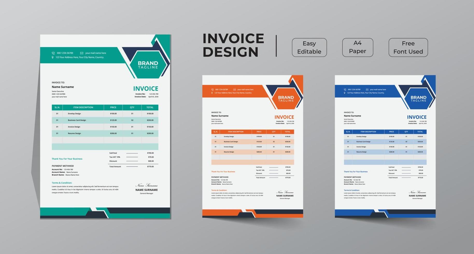 Business invoice template design vector