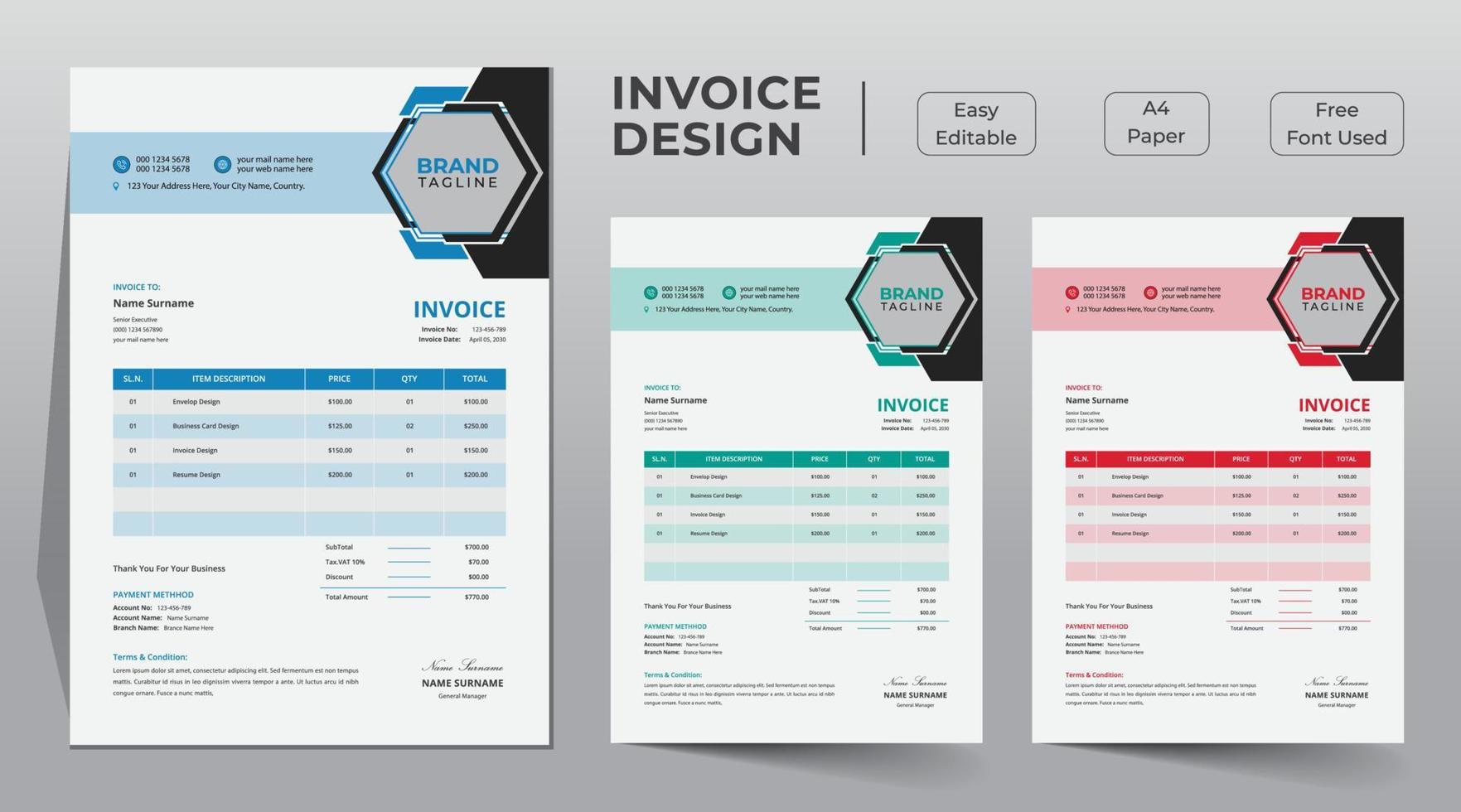 diseño de plantilla de factura comercial vector