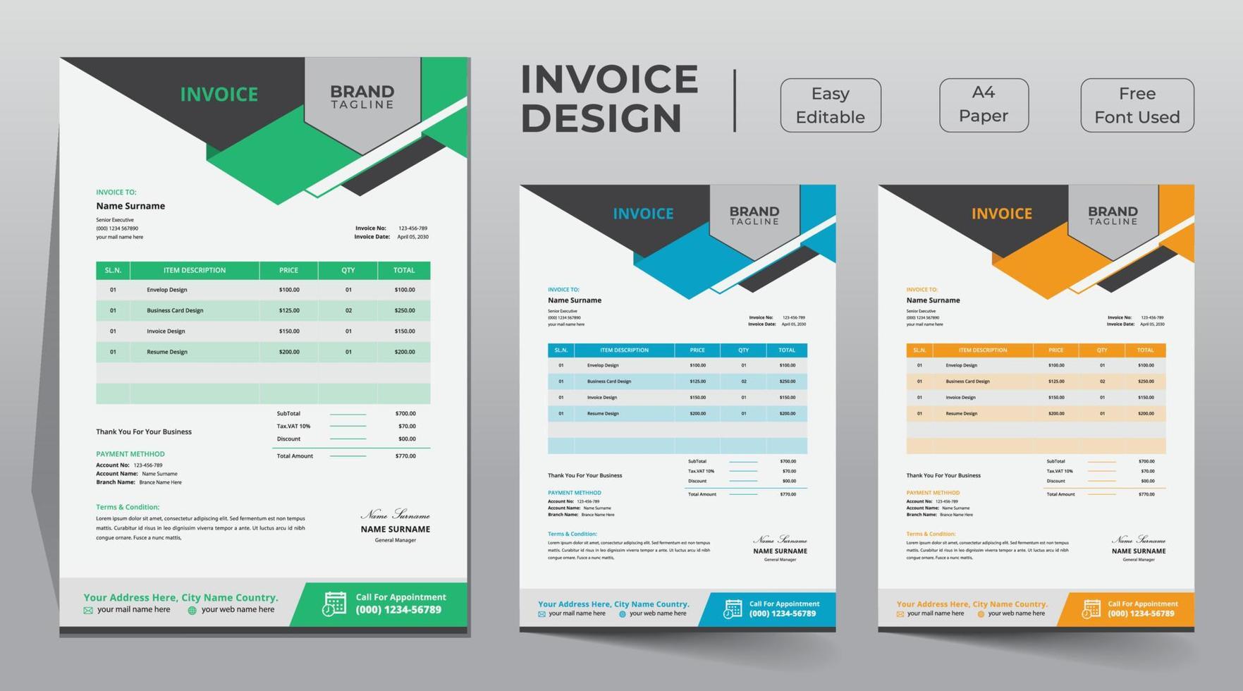 Business invoice template design vector