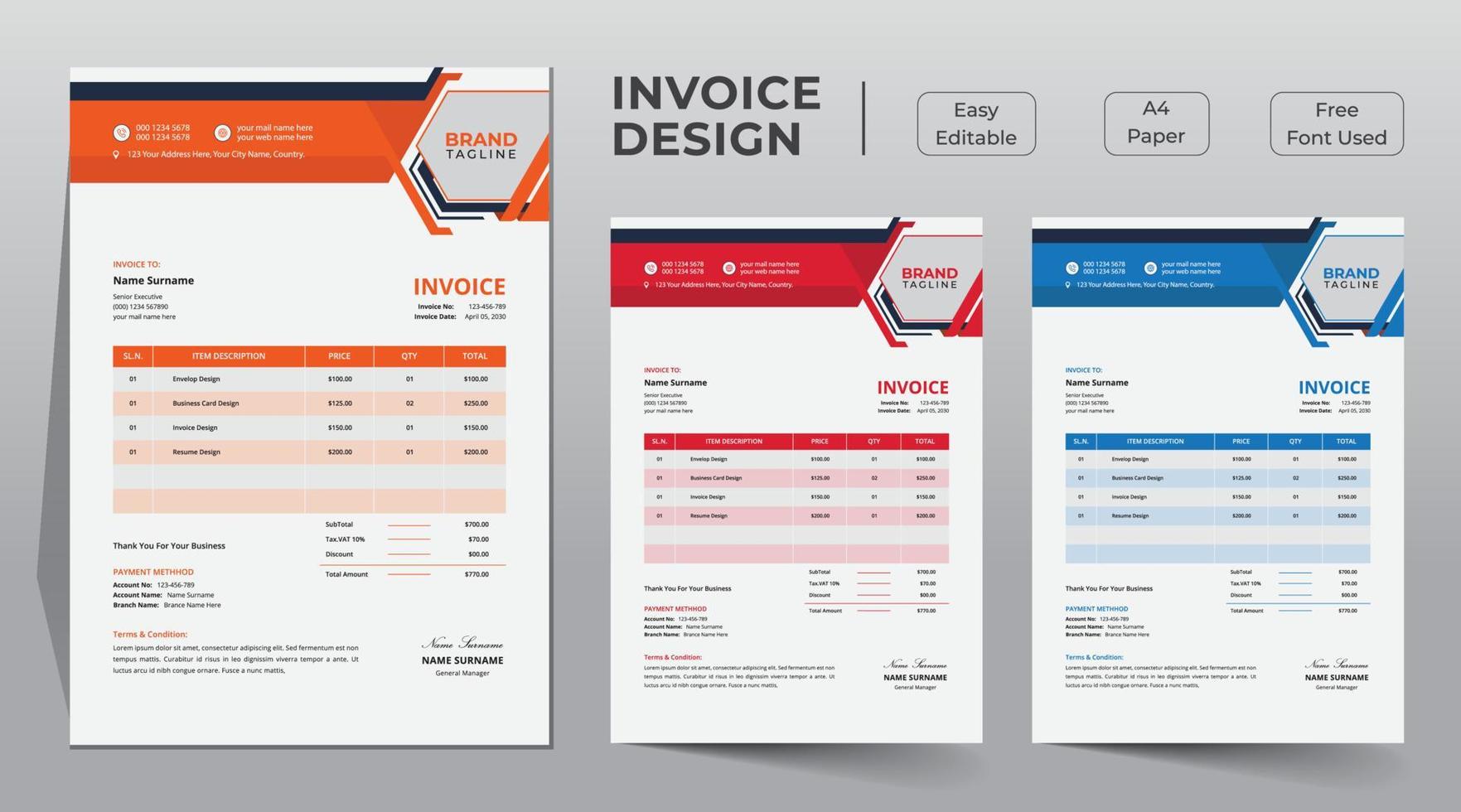 Business invoice template design vector