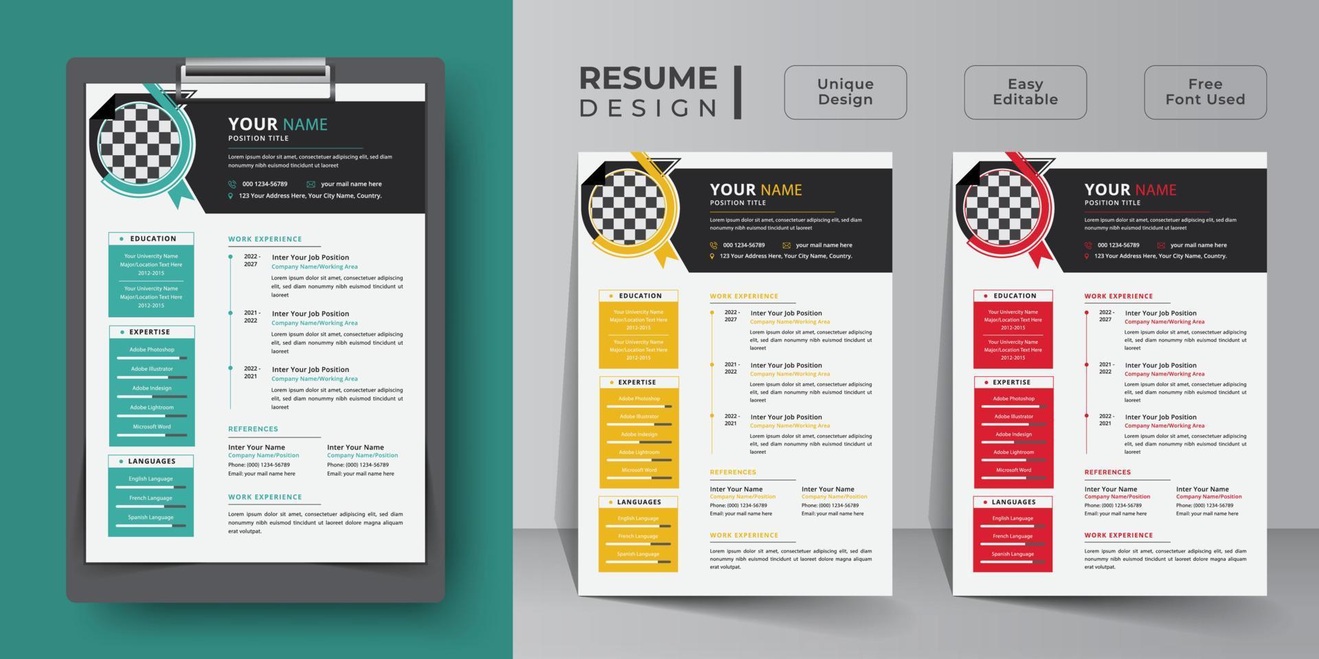 Creative resume and curriculum vitae template design vector