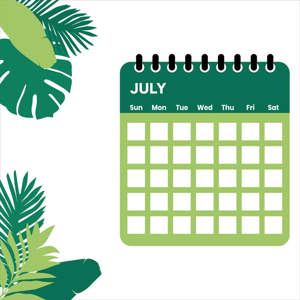 calendario del mes de julio vector