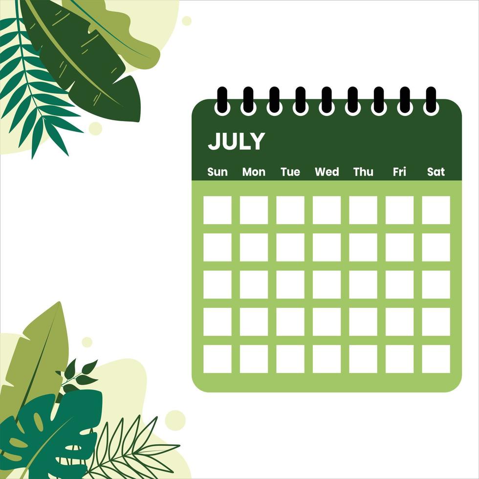 calendario del mes de julio vector