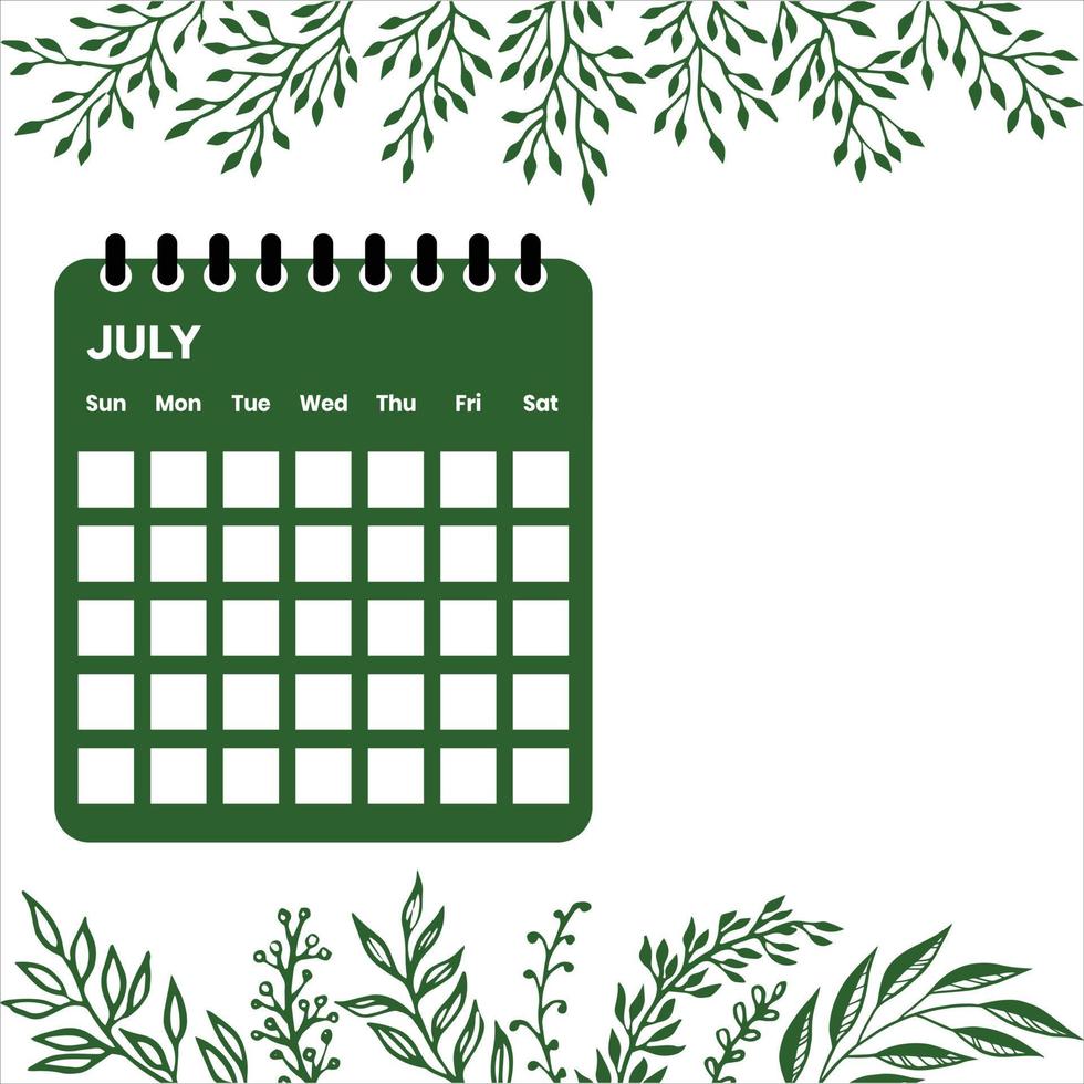 July month calendar vector