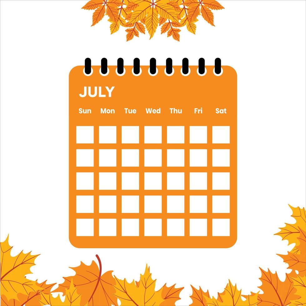 July month calendar vector