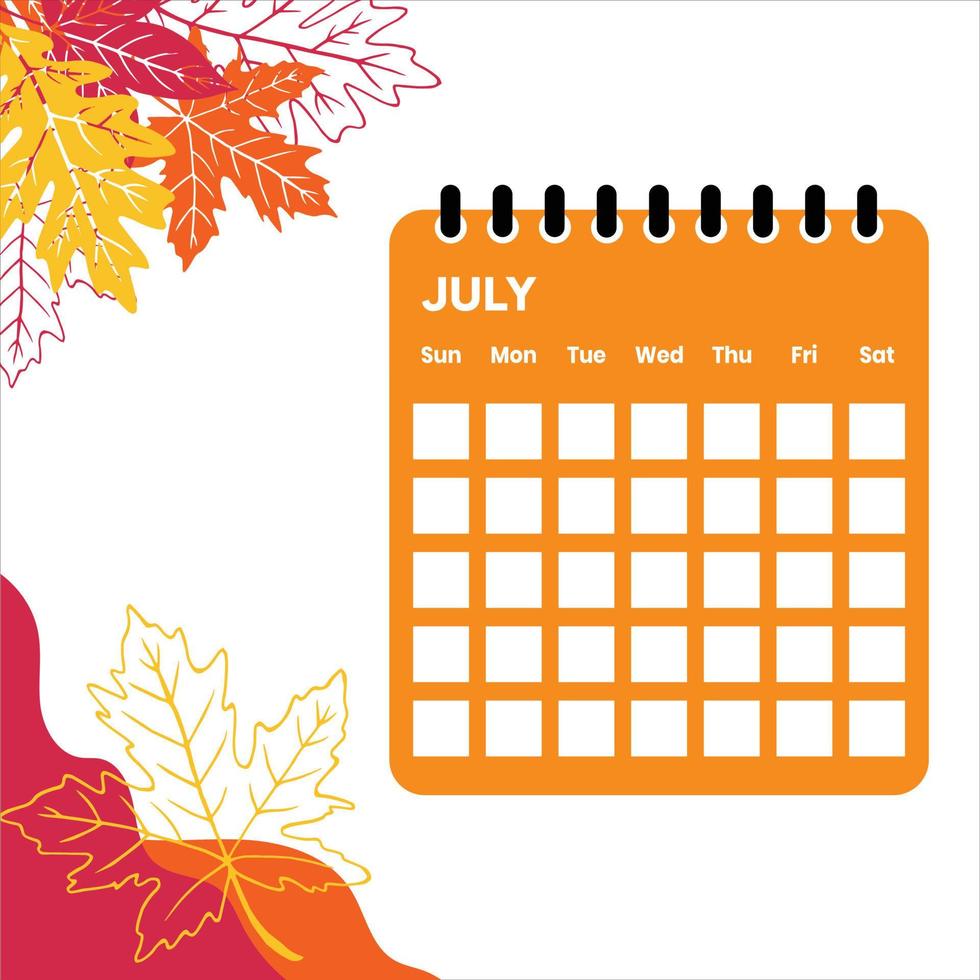 July month calendar vector