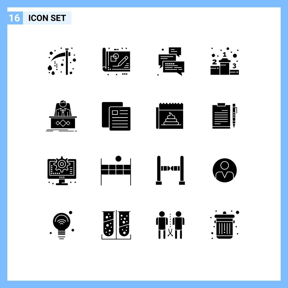 16 Universal Solid Glyphs Set for Web and Mobile Applications success achievement drawing arrow messages Editable Vector Design Elements