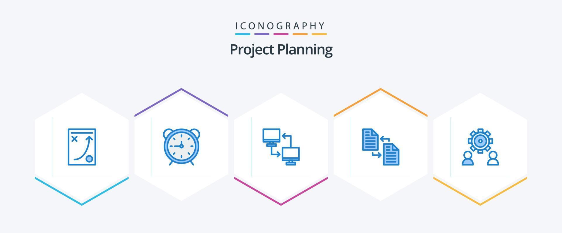 Project Planing 25 Blue icon pack including file. archive. timer. transfer. mobile vector