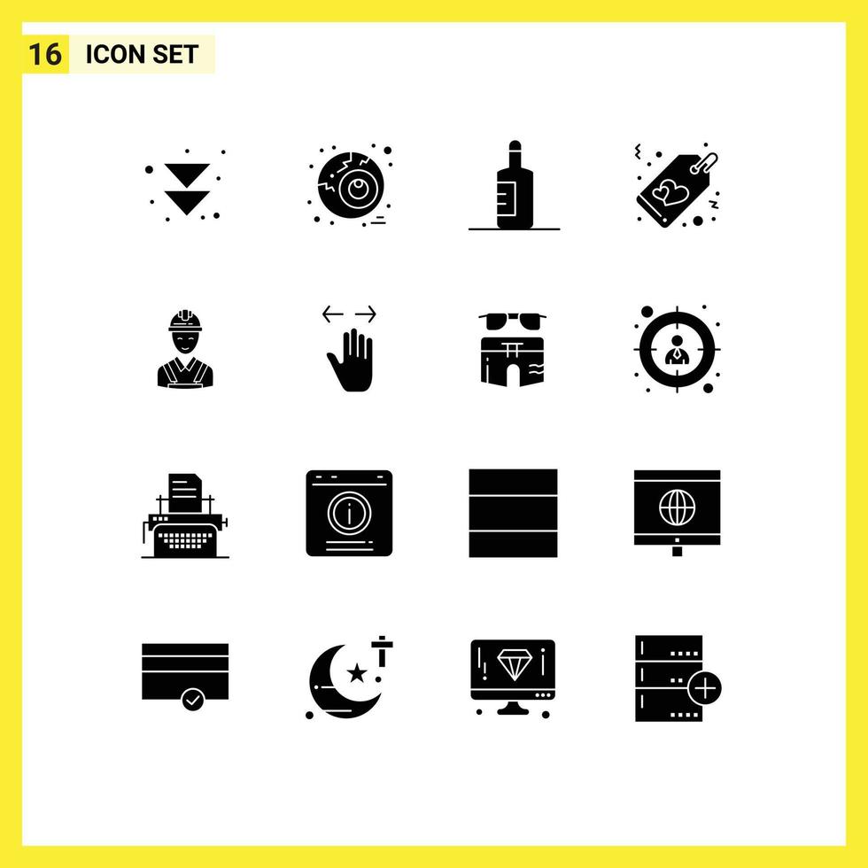 Pack of 16 creative Solid Glyphs of repair carpenter beach building tag Editable Vector Design Elements