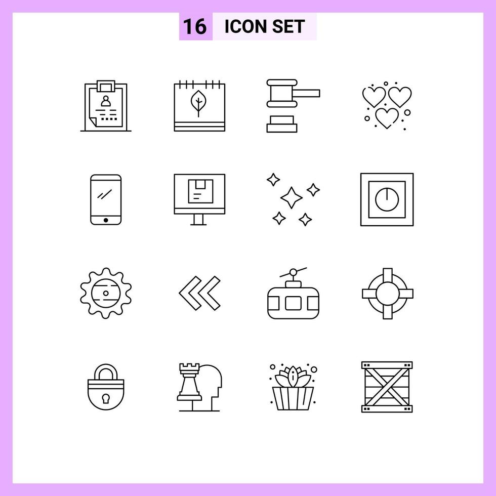 Pictogram Set of 16 Simple Outlines of play fun leaf heart justice Editable Vector Design Elements