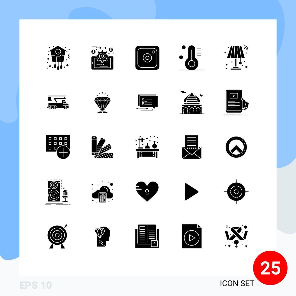 25 Thematic Vector Solid Glyphs and Editable Symbols of wifi lamp instagram interior thermometer Editable Vector Design Elements