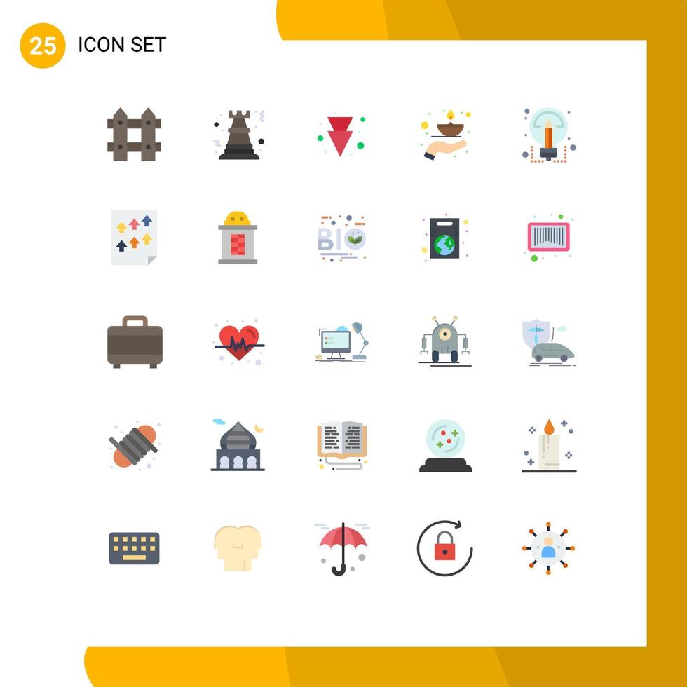 25 User Interface Flat Color Pack of modern Signs and Symbols of creative lamp strategy flame care Editable Vector Design Elements
