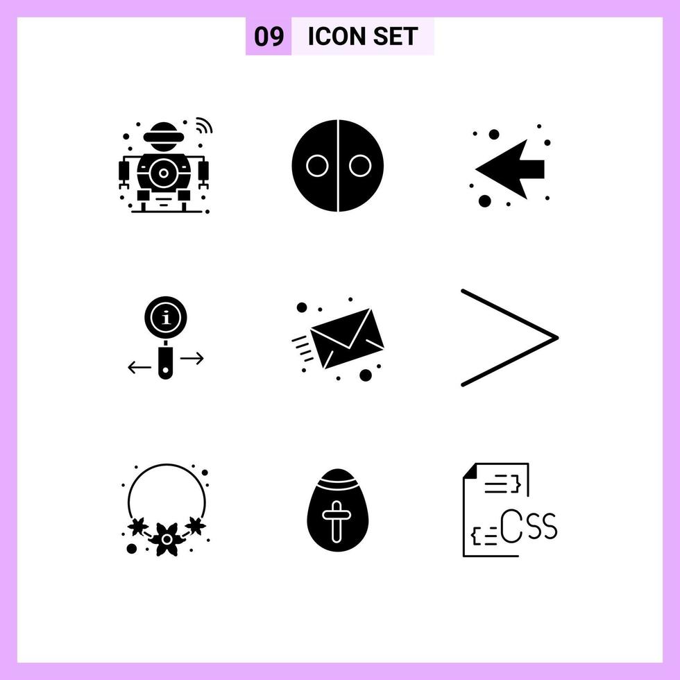 Modern Set of 9 Solid Glyphs Pictograph of mail search symbols zoom info Editable Vector Design Elements