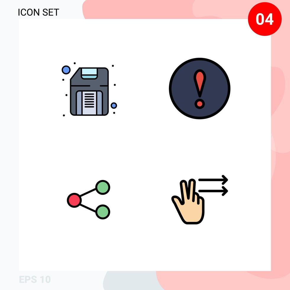 conjunto de 4 iconos modernos de la interfaz de usuario signos de símbolos para los dedos de advertencia del hardware social de la computadora elementos de diseño vectorial editables vector